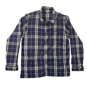 Burberry Pajama Shirt Mens Large Navy Blue Plaid Cotton Long Sleeve